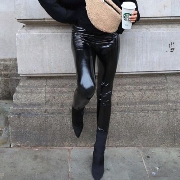 Zara Faux Vinyl Blogger Favorite Black Leggings Pants NWT Size Medium - Picture 4 of 16